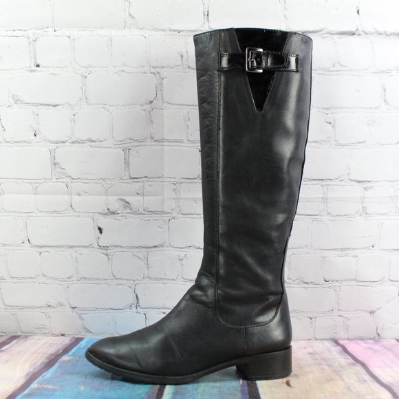 Cole Haan Shoes - Cole Haan Black Leather Knee High Side Zip Riding Boots Size 6 B